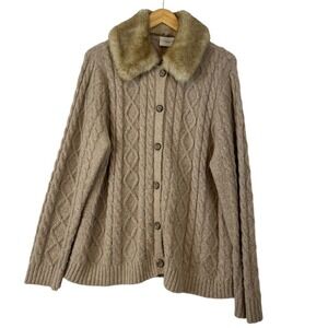 Liz Claiborne cardigan sweater, faux fur collar Grandma - FAIR CONDITION XL